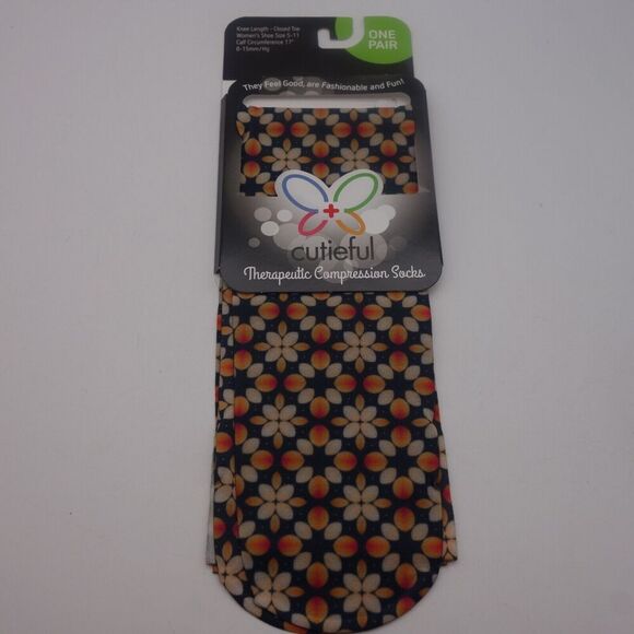 NEW Cutieful Therapeutic Compression Socks Fits Size 5-11 Fall Flowers Starburst - Picture 2 of 6
